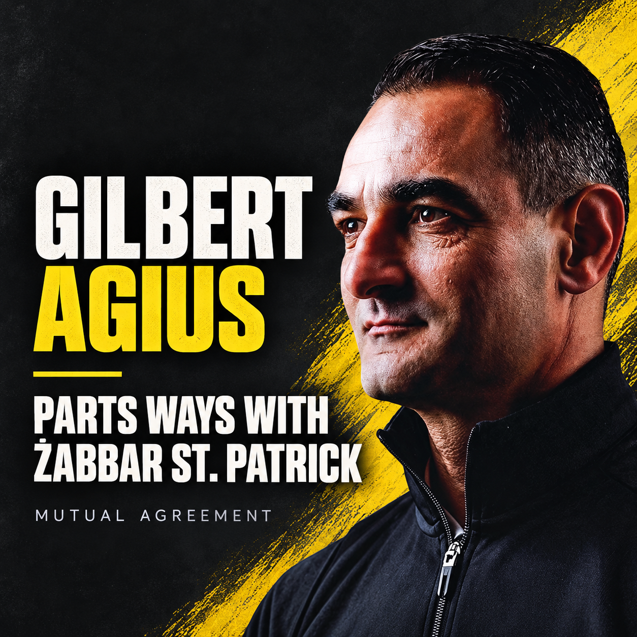 Gilbert Agius departure graphic in Żabbar St. Patrick's yellow and black colours