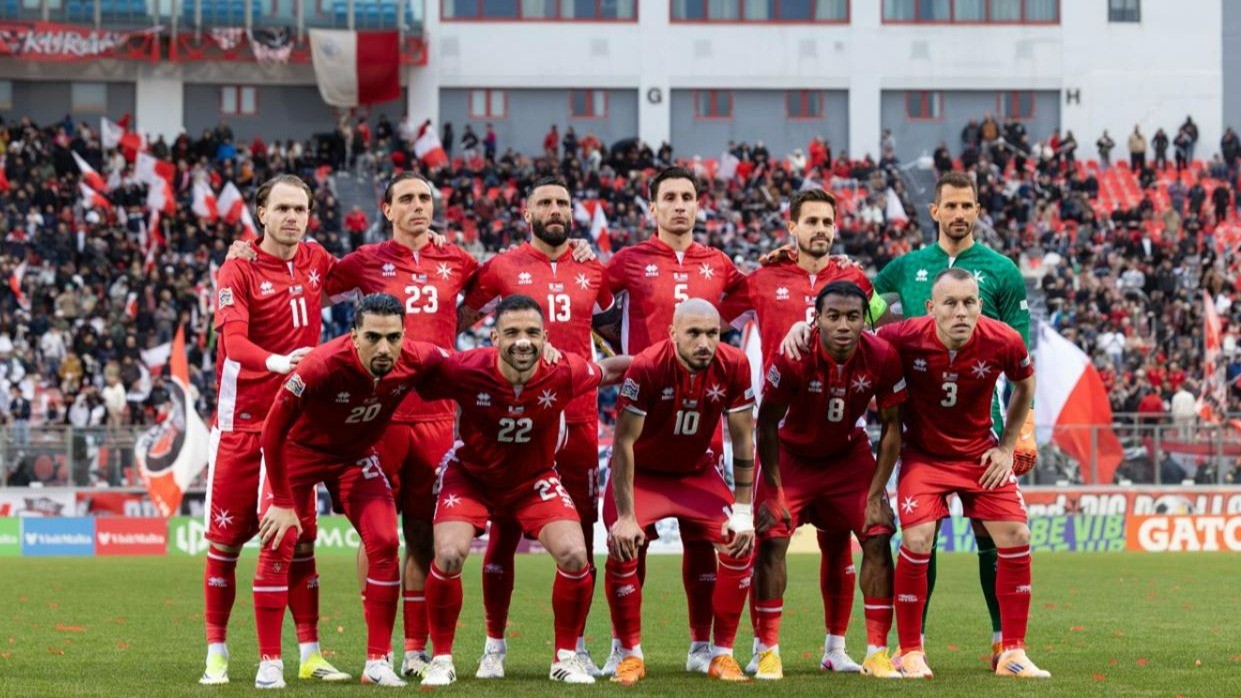 Malta men’s national football team posing before a match