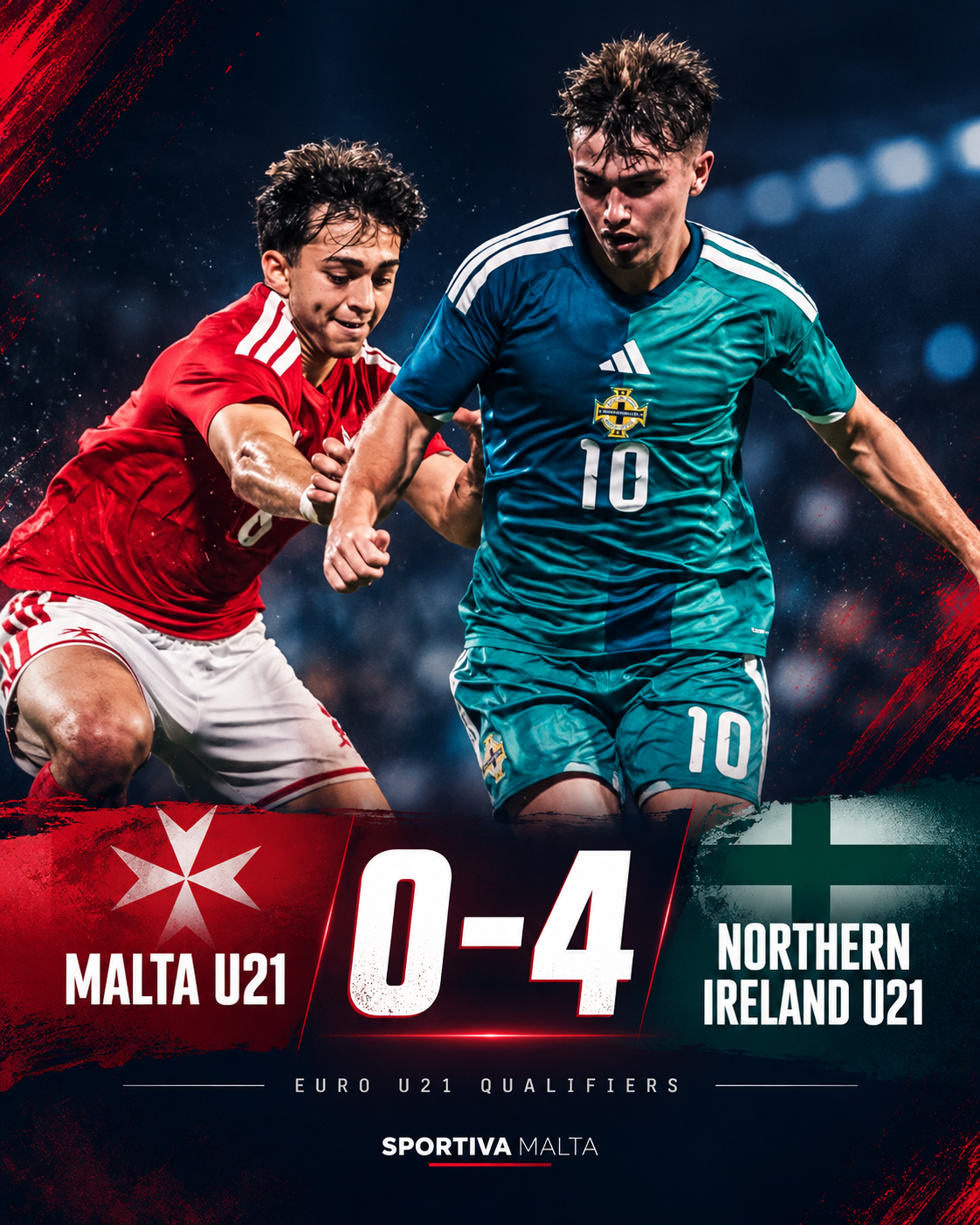 Sportiva Malta result graphic: Malta U21 0–4 Northern Ireland U21